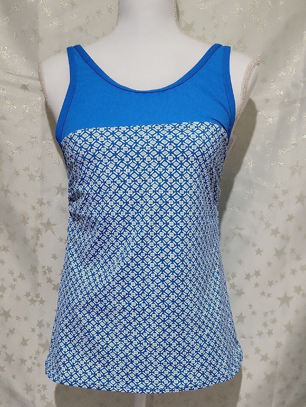 Land's End Women's 8 Blue White Tankini Top New